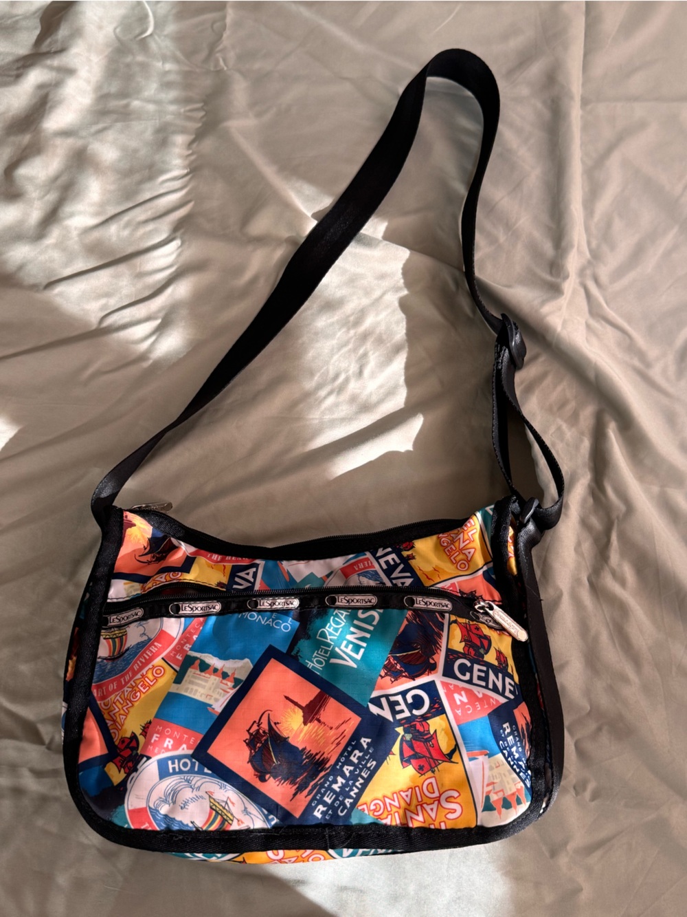 Le Sport Sac Classic Hobo Europe Riveria print medium sized nylon Handbag